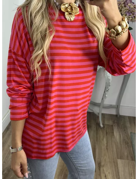 Camiseta San rojo y rosa