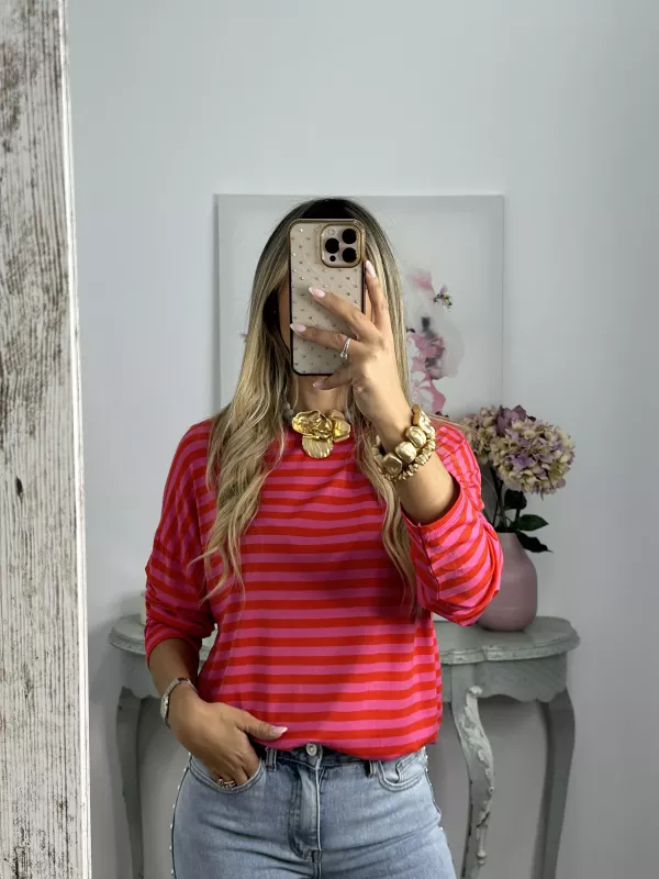 Camiseta San rojo y rosa