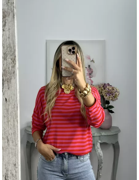 Camiseta San rojo y rosa