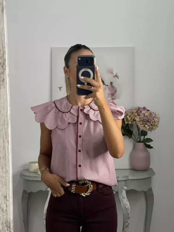 Camisa Florida de rayas burdeos