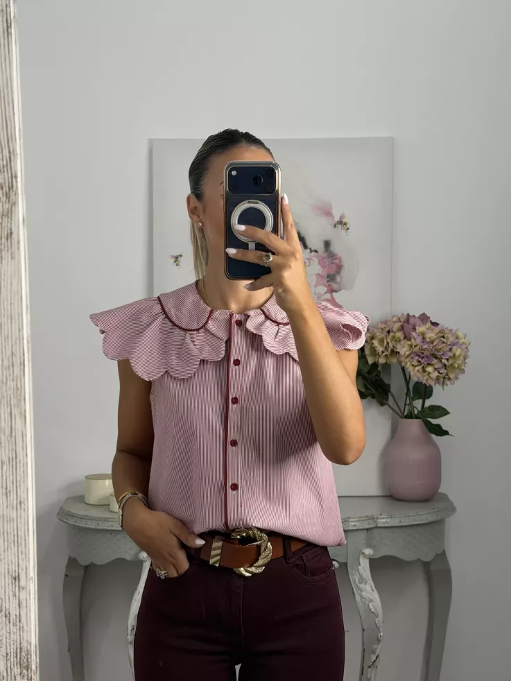 Camisa Florida de rayas burdeos