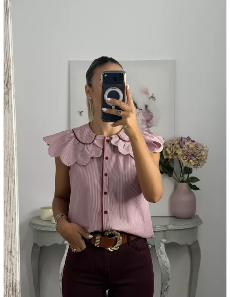 Camisa Florida de rayas burdeos