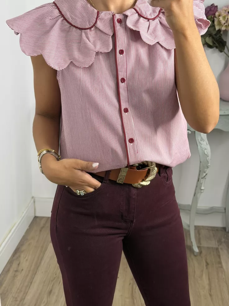 Camisa Florida de rayas burdeos