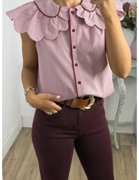 Camisa Florida de rayas burdeos