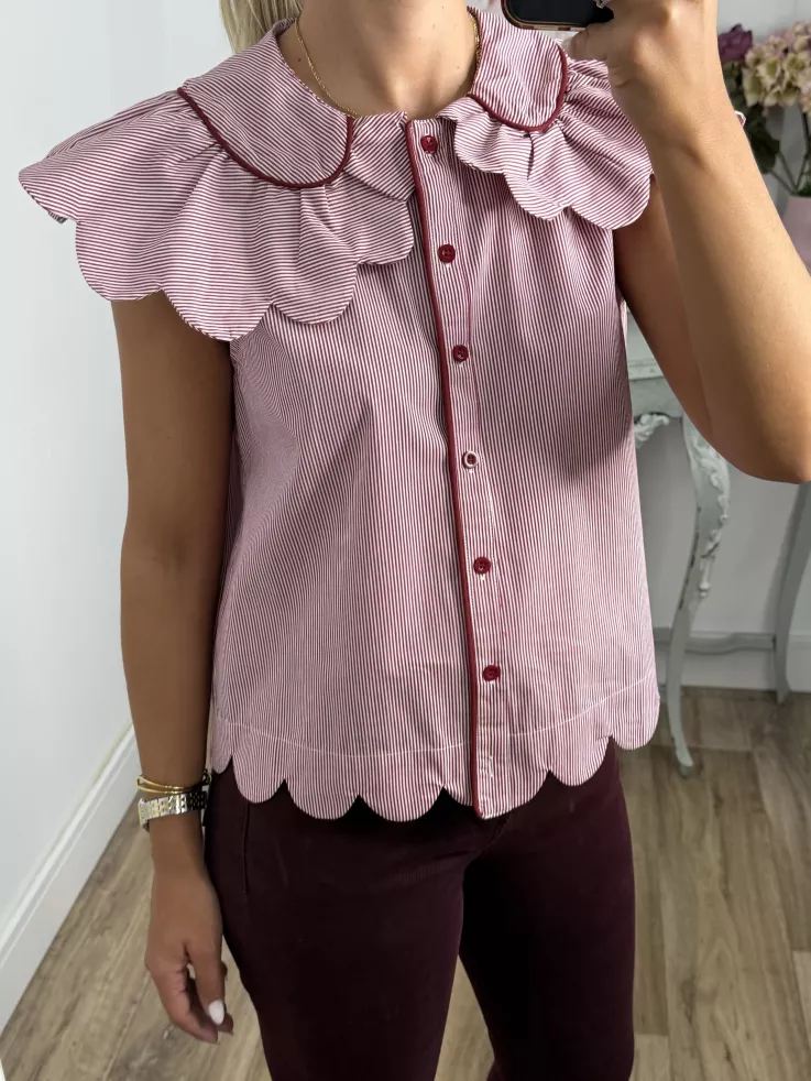 Camisa Florida de rayas burdeos