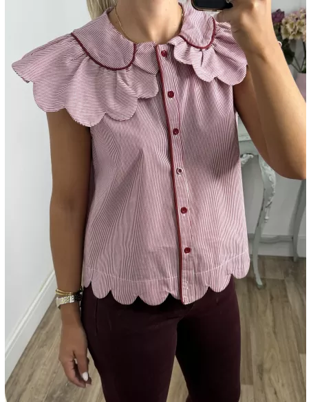 Camisa Florida de rayas burdeos