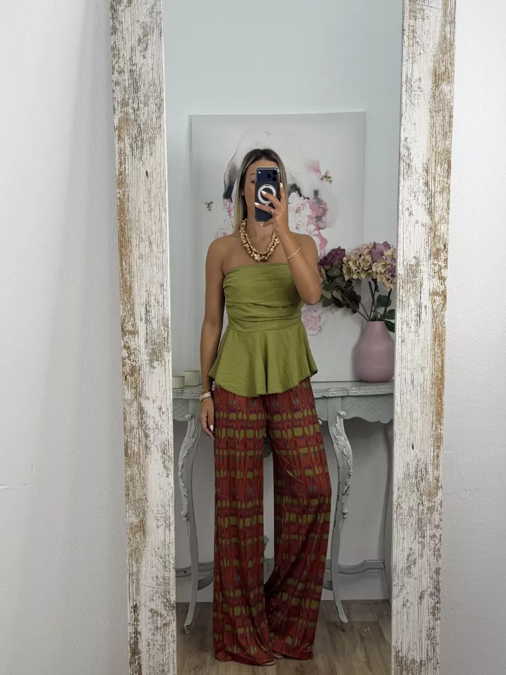 Pantalón Licra fría teja y verde