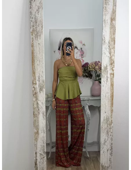 Pantalón Licra fría teja y verde