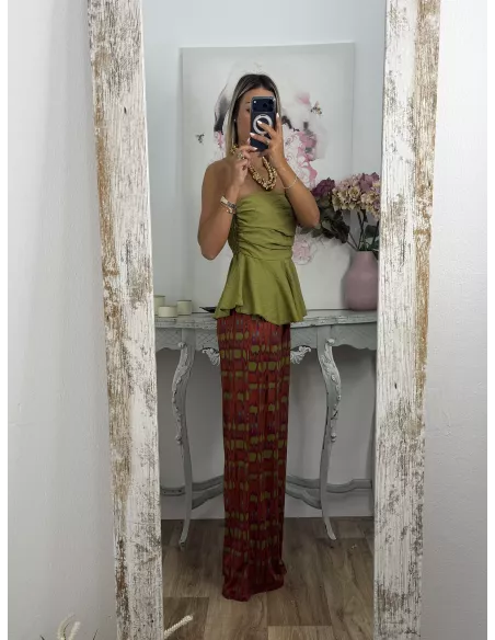 Pantalón Licra fría teja y verde