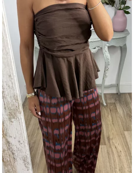 Pantalón Licra fría rosa y choco