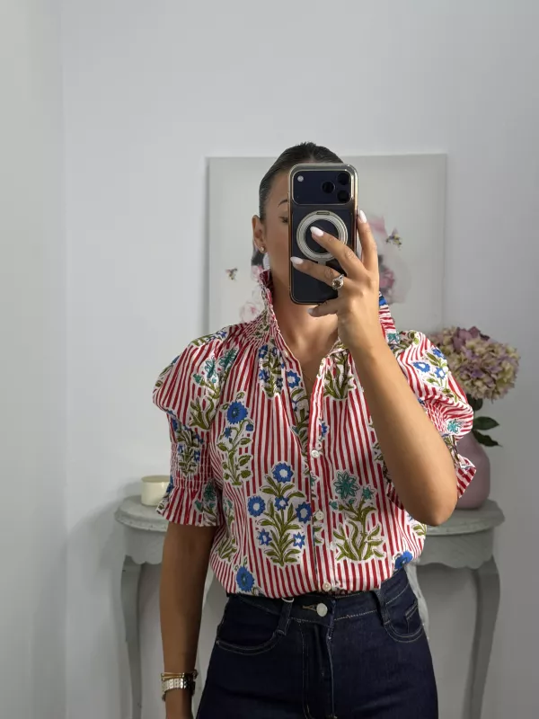 Camisa India raya rojo y blanca