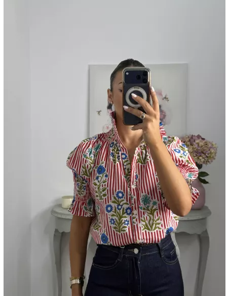 Camisa India raya rojo y blanca