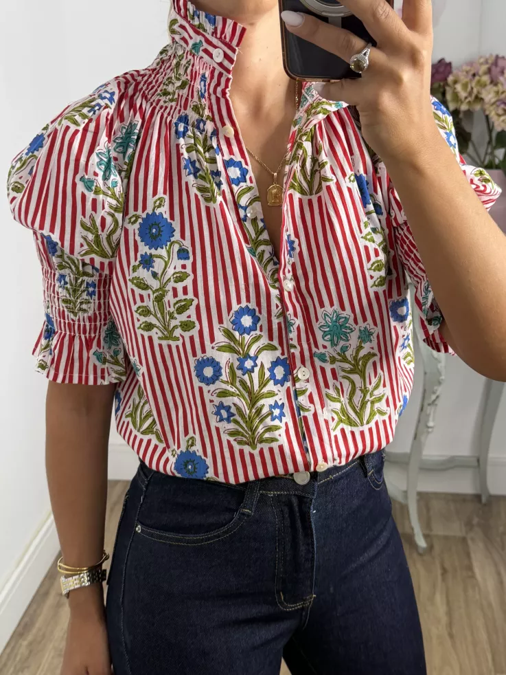 Camisa India raya rojo y blanca
