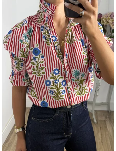 Camisa India raya rojo y blanca