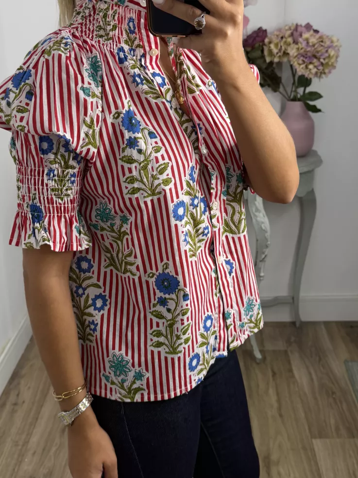 Camisa India raya rojo y blanca