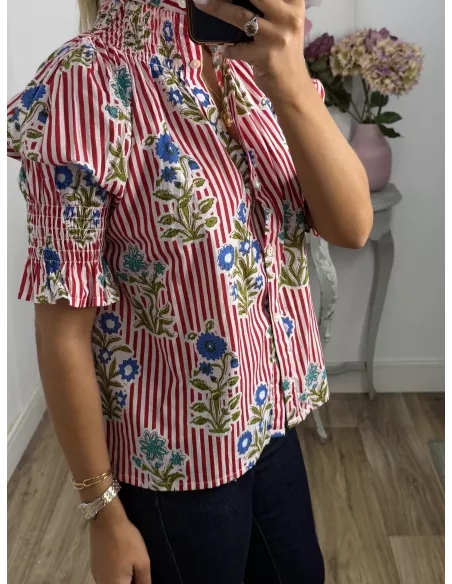 Camisa India raya rojo y blanca