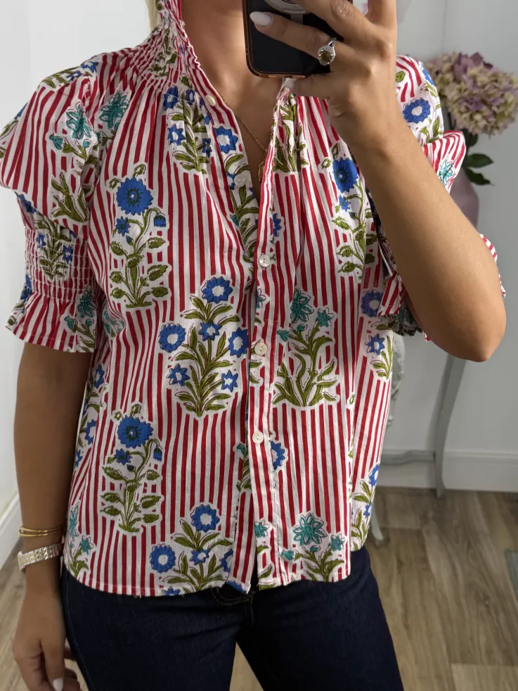 Camisa India raya rojo y blanca