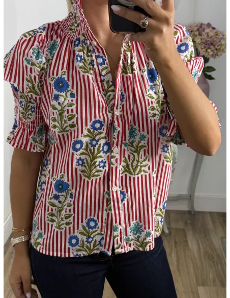 Camisa India raya rojo y blanca