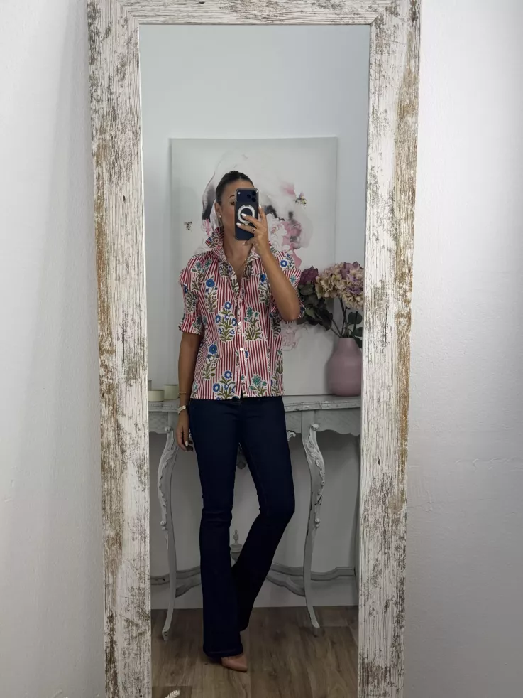 Camisa India raya rojo y blanca