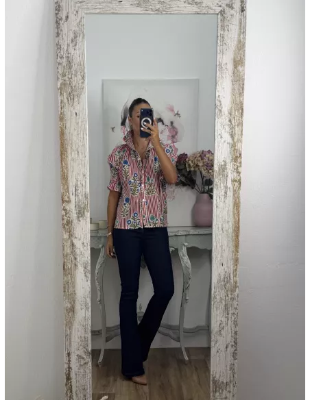 Camisa India raya rojo y blanca