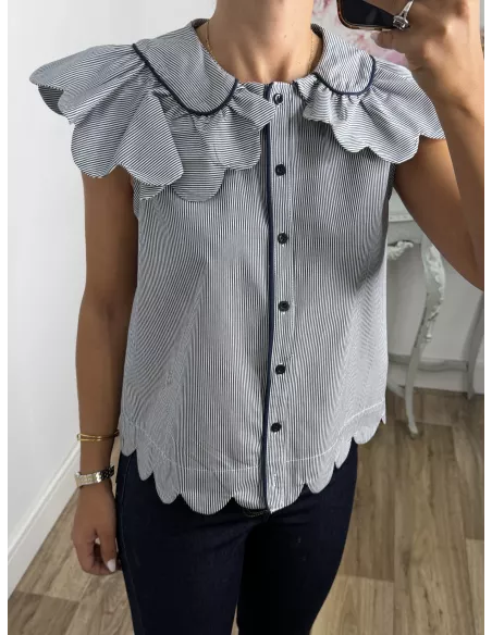 Camisa Florida de rayas azul marino
