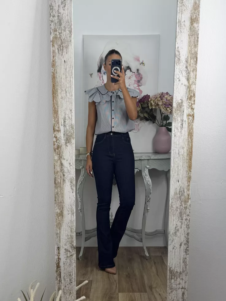Camisa Florida de rayas azul marino