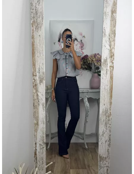 Camisa Florida de rayas azul marino