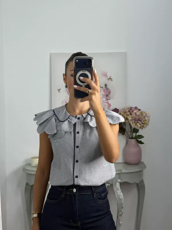 Camisa Florida de rayas azul marino
