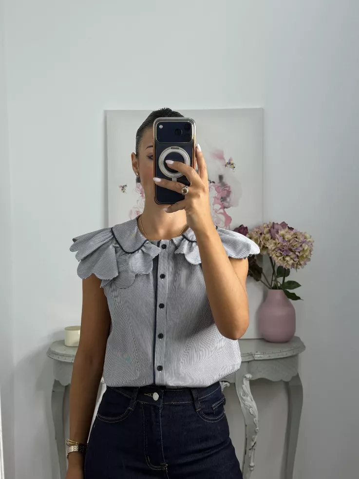 Camisa Florida de rayas azul marino