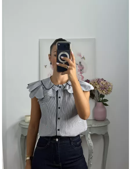 Camisa Florida de rayas azul marino
