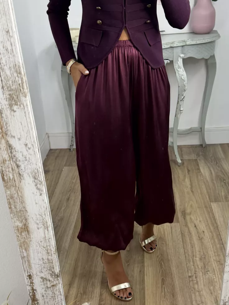 Pantalón Jimena satinado bombacho vino