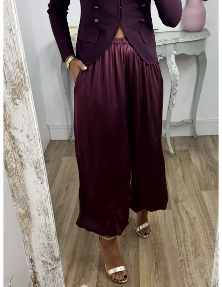 Pantalón Jimena satinado bombacho vino