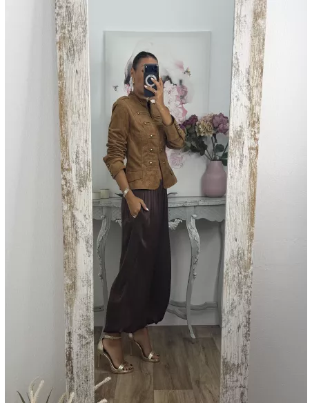 Pantalón Jimena satinado bombacho choco