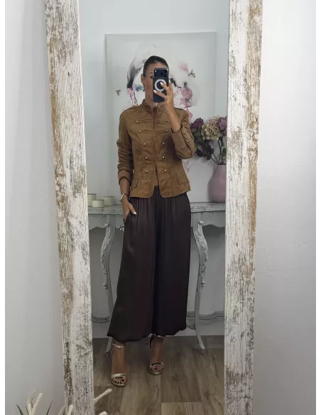 Pantalón Jimena satinado bombacho choco