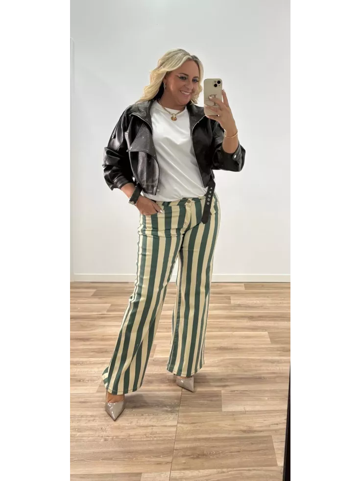 Jeans raya vainilla y verde