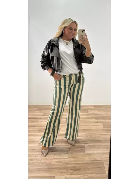 Jeans raya vainilla y verde