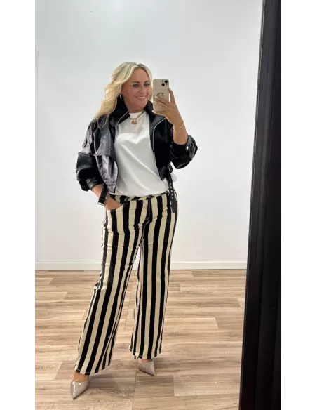 Jeans raya vainilla y negro