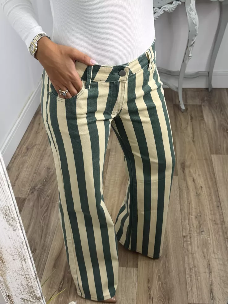 Jeans raya vainilla y verde