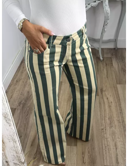 Jeans raya vainilla y verde