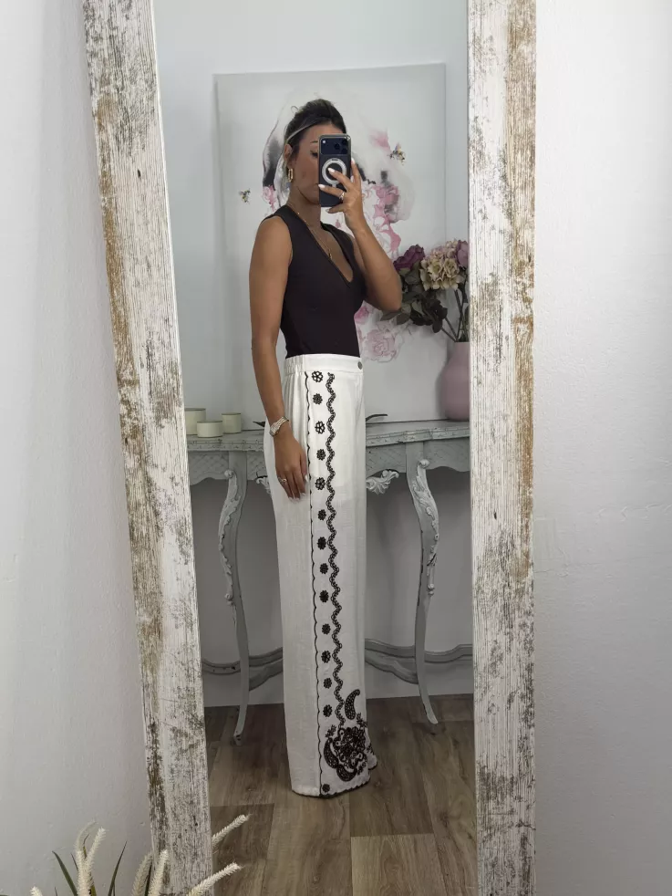 Pantalón Grecia bordado blanco