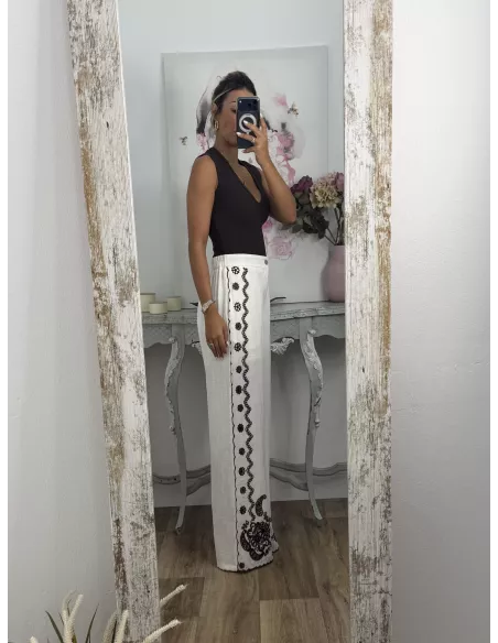 Pantalón Grecia bordado blanco