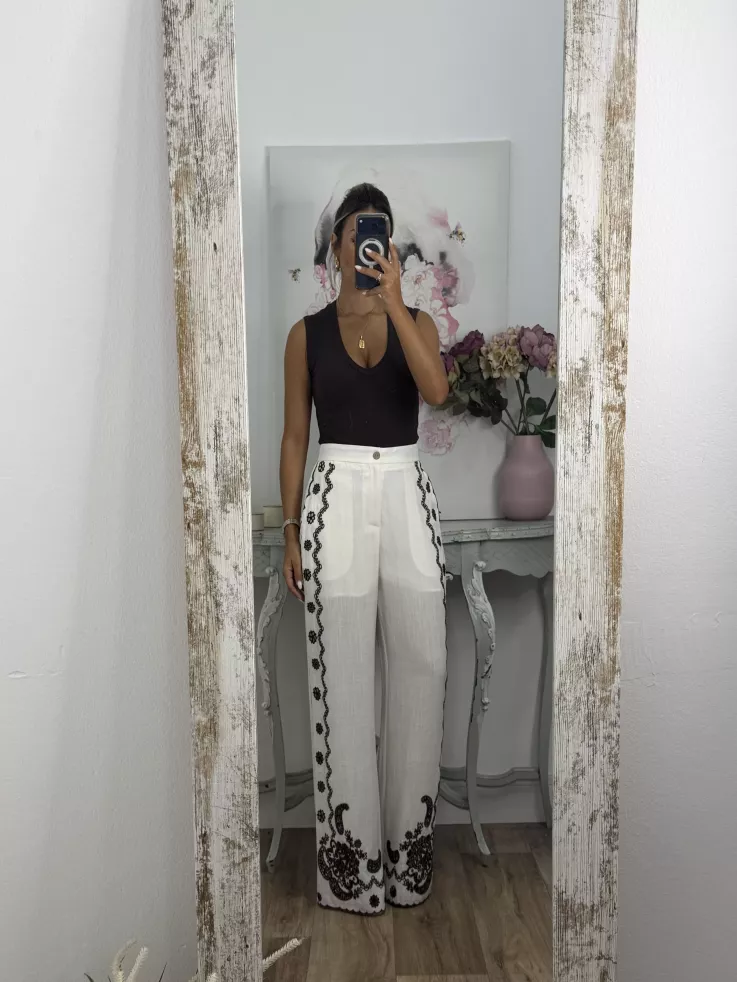 Pantalón Grecia bordado blanco