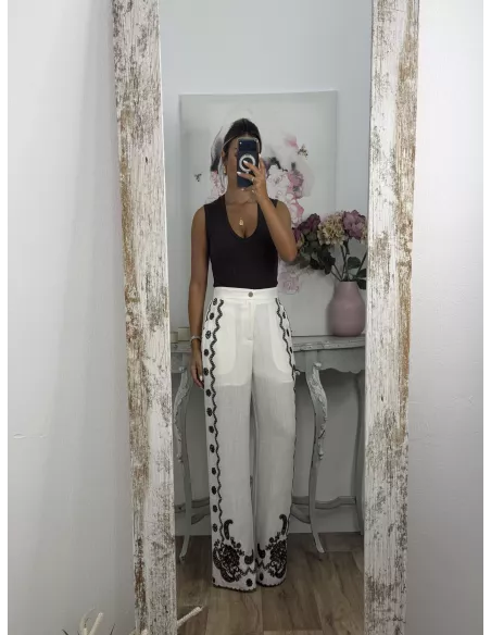 Pantalón Grecia bordado blanco
