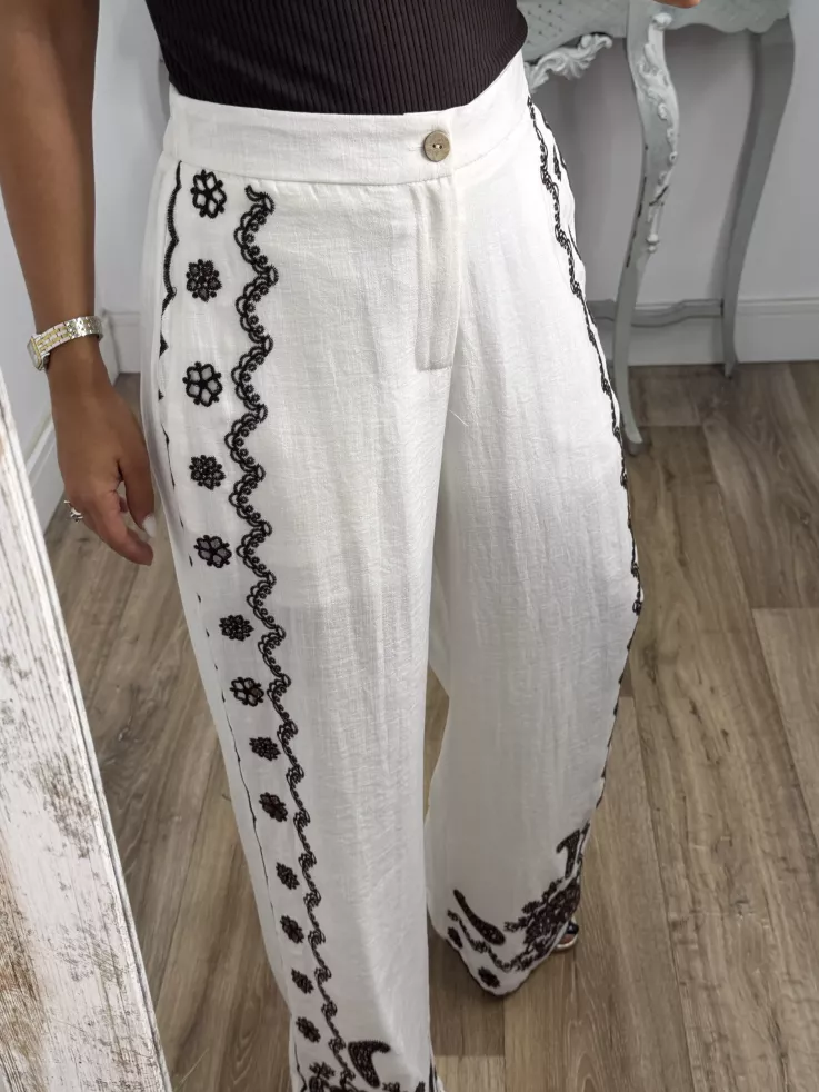 Pantalón Grecia bordado blanco