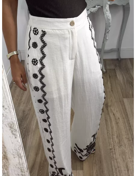 Pantalón Grecia bordado blanco