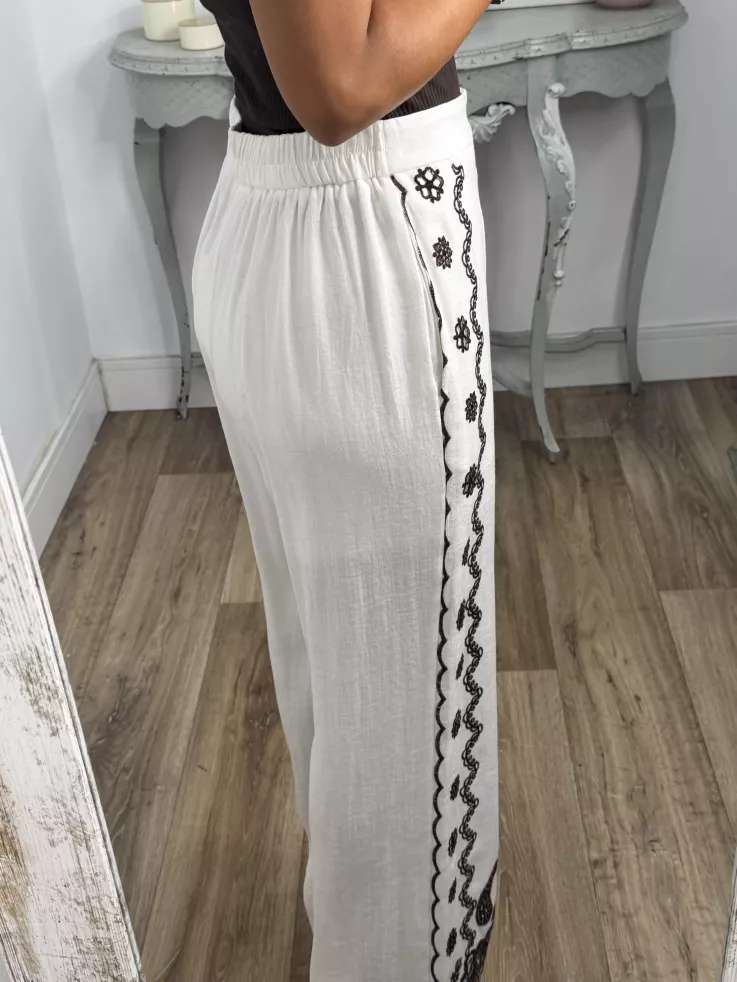 Pantalón Grecia bordado blanco