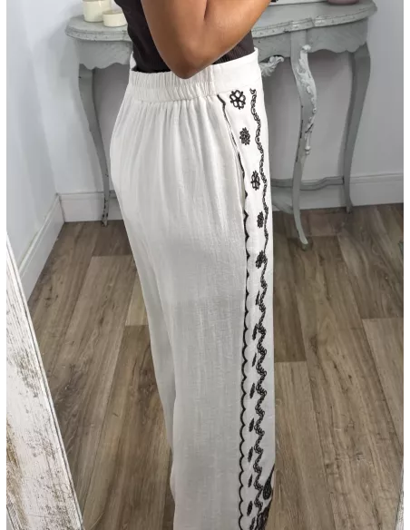 Pantalón Grecia bordado blanco