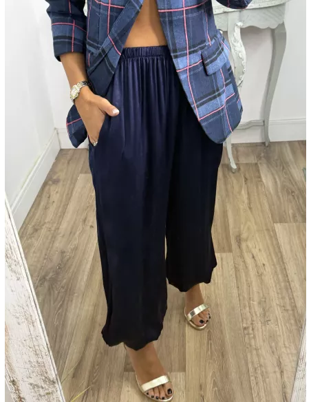 Pantalón Jimena satinado bombacho azul marino