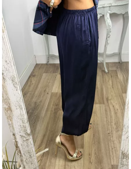 Pantalón Jimena satinado bombacho azul marino