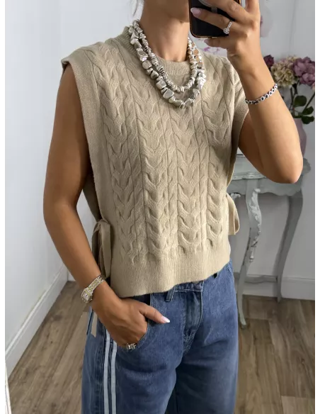 Chaleco trenzado abierto camel
